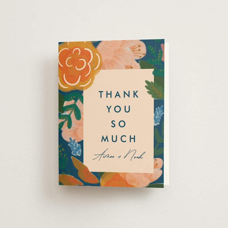 "Floral Whimsy" - Engagement Party Thank You Cards in Indigo by Corie Page - Front
