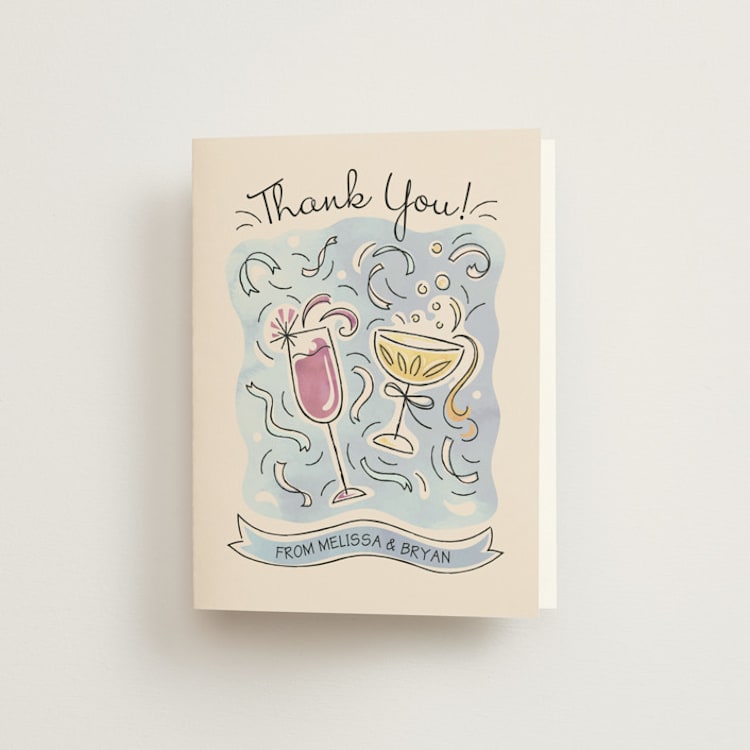 "Shindig" - Engagement Party Thank You Cards in Champagne by Paper Sun Studio - Front