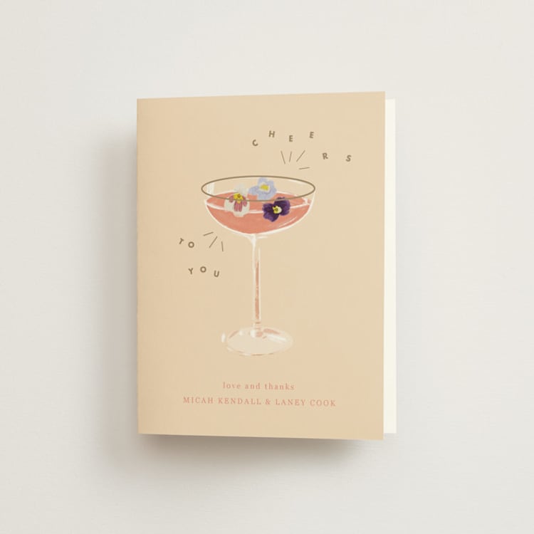 "Flower Cheers" - Engagement Party Thank You Cards in Champagne by Baumbirdy - Front