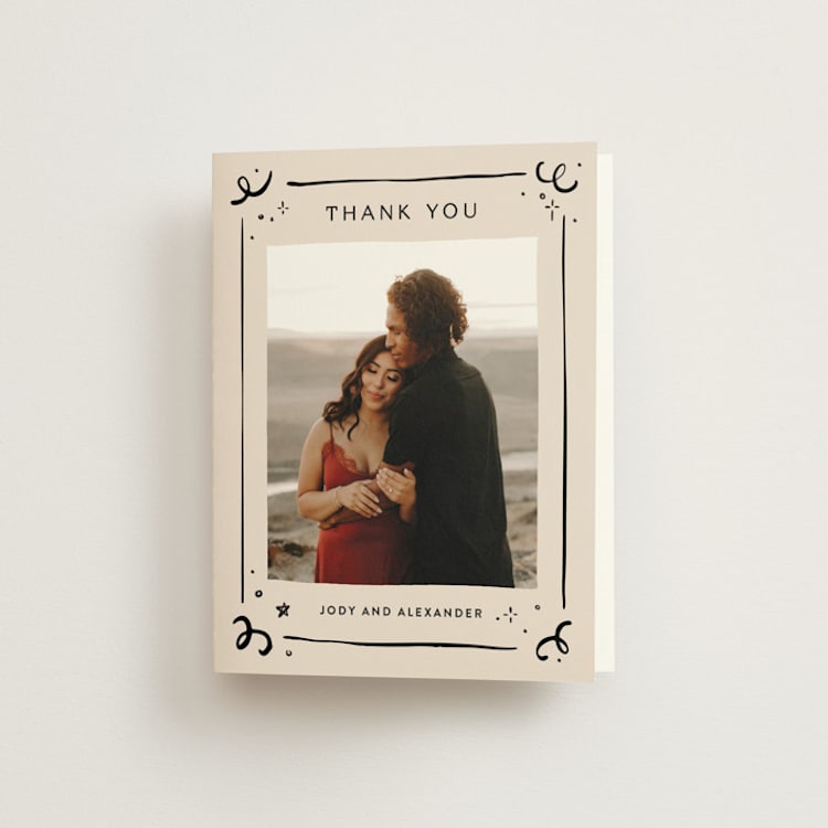 "cheers to a happy couple" - Engagement Party Thank You Cards in Creme by Anastasia Makarova - Front