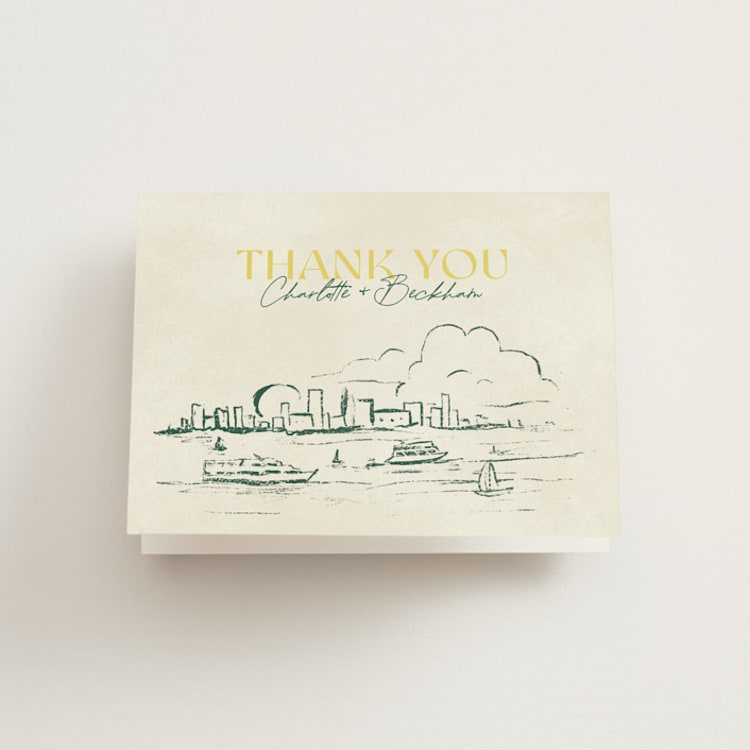 "Coastal Drift" - Engagement Party Thank You Cards in Island Citrus by Pixel and Hank - Front