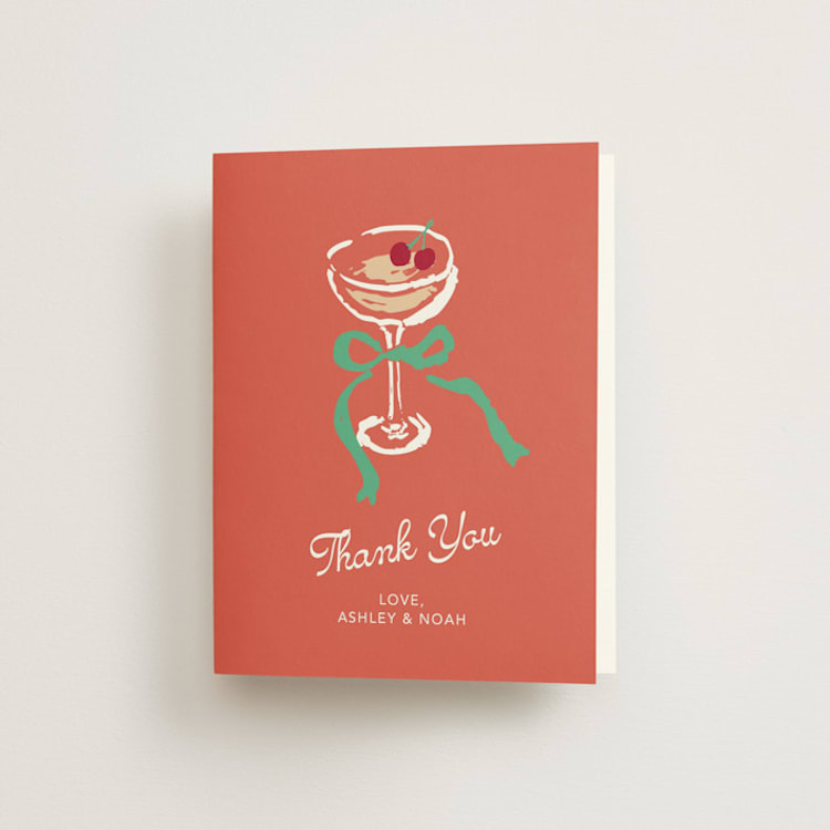 "Sip & Celebrate" - Engagement Party Thank You Cards in Tropical Frizz by Cass Loh - Front