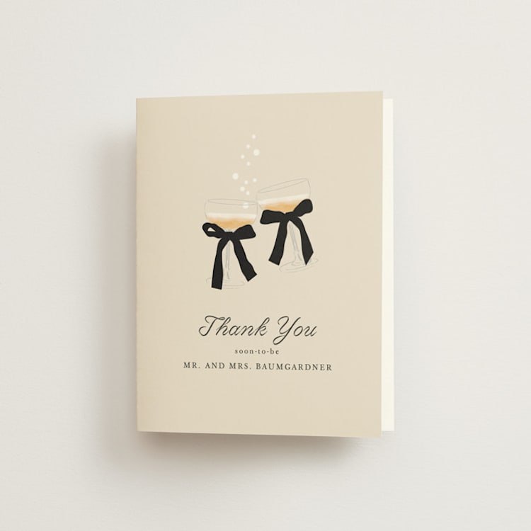 "Cheers" - Engagement Party Thank You Cards in Sand by Baumbirdy - Front