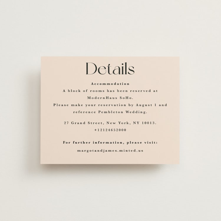 "Soho" - Direction Cards in Blush by Hudson meet Rose - Front