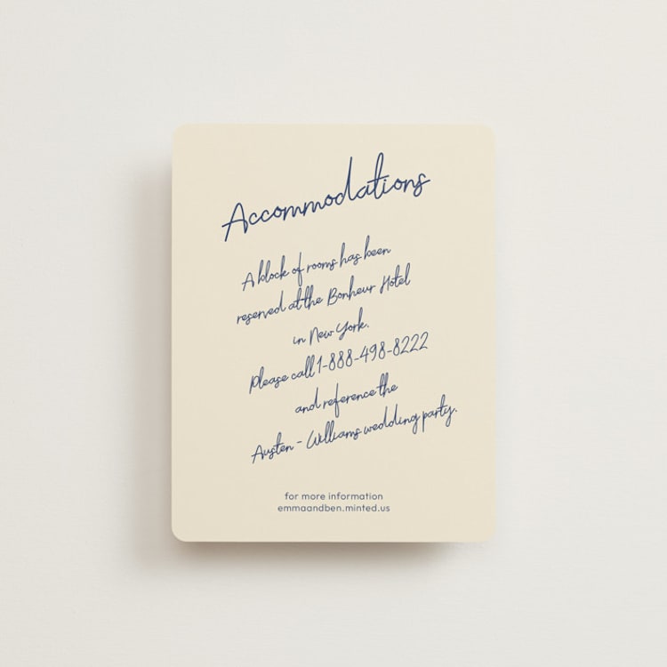 "Handwritten Letter" - Direction Cards in Blue Velvet by Helena Vitto - Front