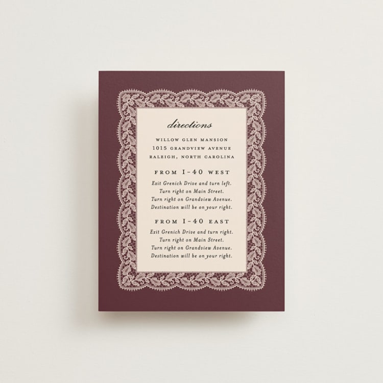 "Chantilly" - Direction Cards in Burgundy by Erica Krystek - Front