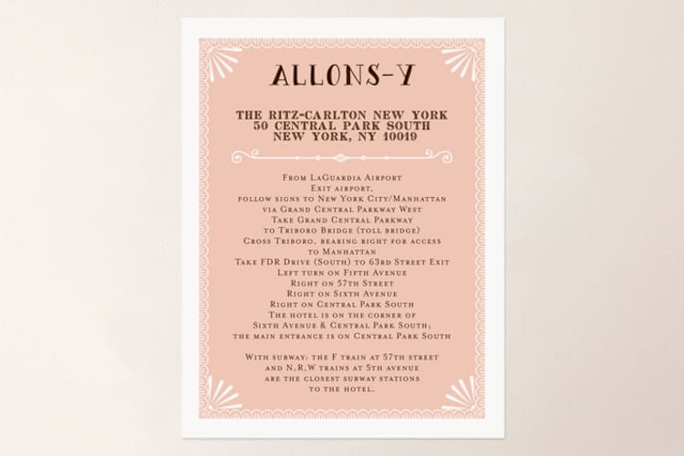 "Grand Flourish" - Direction Cards in Blush by Bonjour Paper - Front