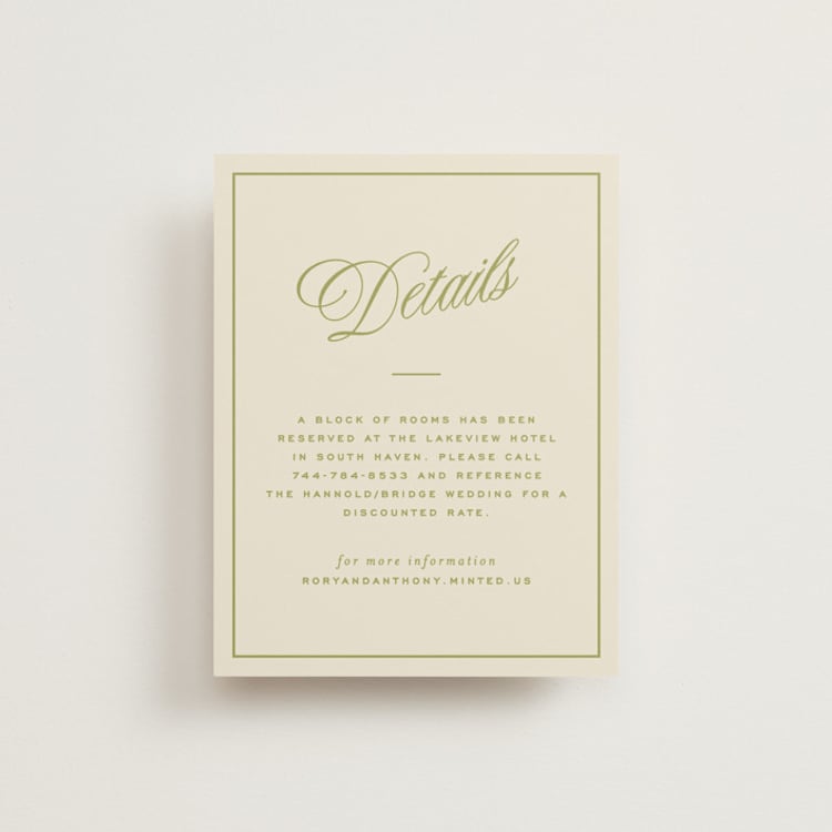 "rory" - Direction Cards in Olive by Ellen Schlegelmilch - Front