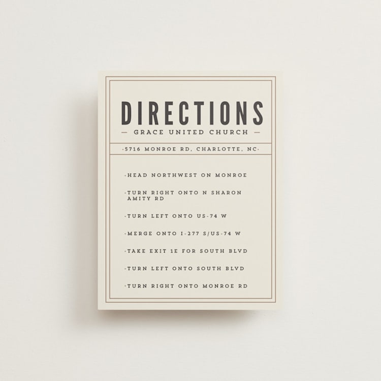 "Classic Type" - Direction Cards in Mocha by Melissa Egan of Pistols - Front