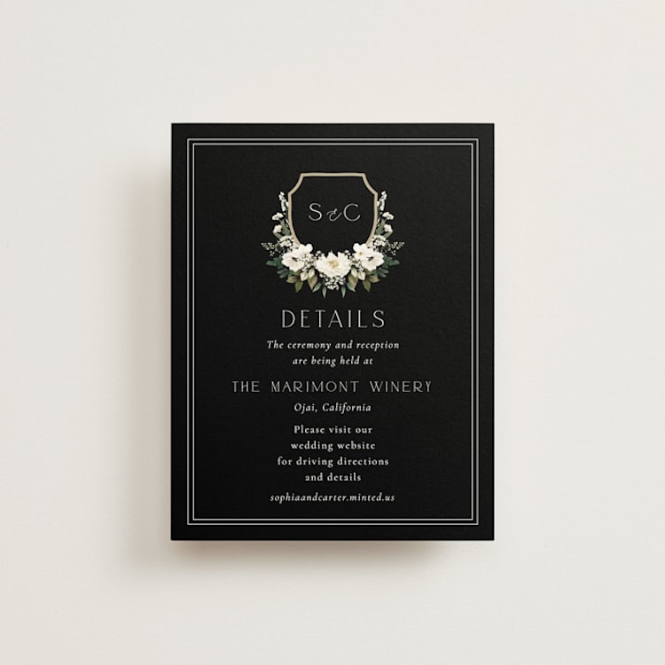 "Botanical Love" - Direction Cards in Black Tie by Susan Moyal - Front