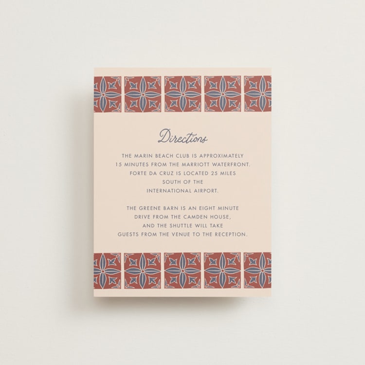"Block Print Tile" - Direction Cards in Terracotta by Katharine Watson - Front