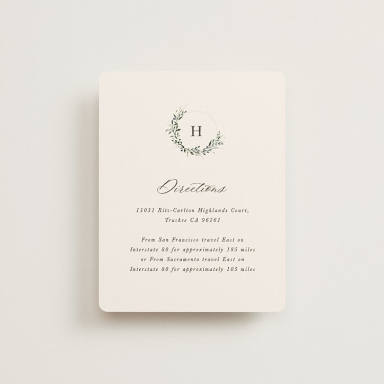 "Green Wreath" - Direction Cards in Champagne by Lori Wemple - Front