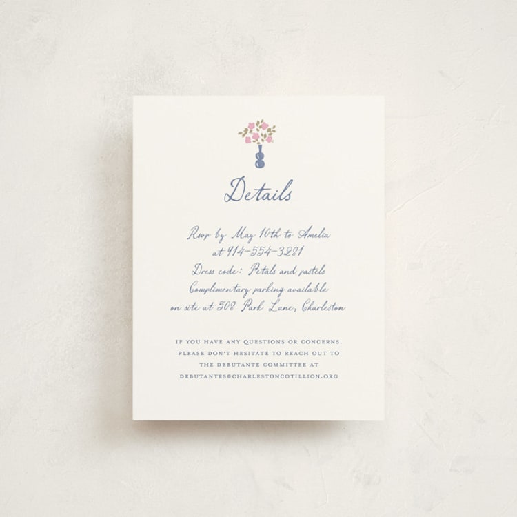 "Tea Party Charm" - Debutante Party Enclosure Cards in Petal by Leia Matt - Front