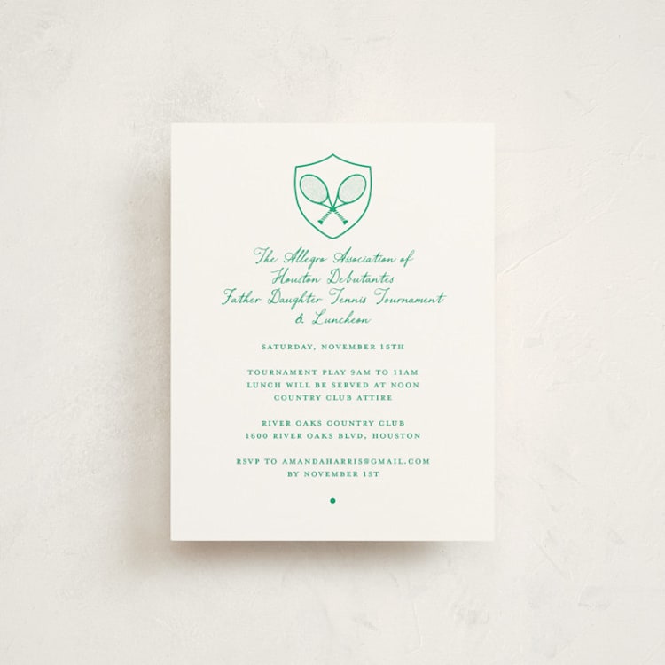 "Tennis Crest" - Debutante Party Enclosure Cards in Grass by mo kelley - Front