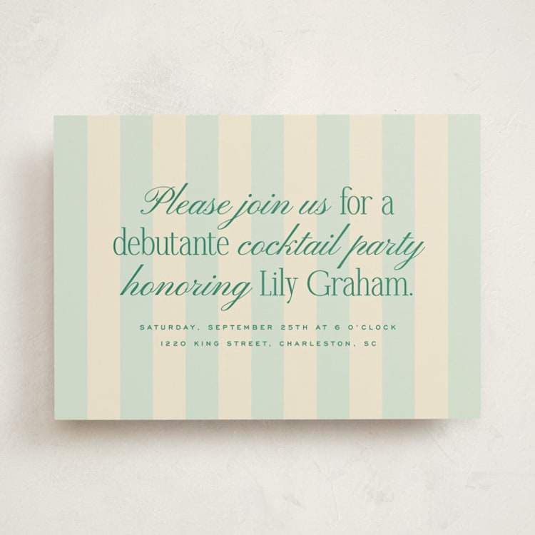 "debutante stripes" - Debutante Party Invitations in Teal by Ellen Schlegelmilch - Front