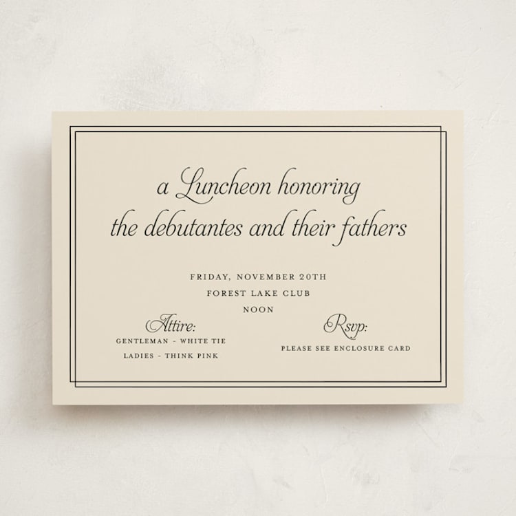 "Calling Card" - Debutante Party Invitations in Cream by Ani Somi - Front