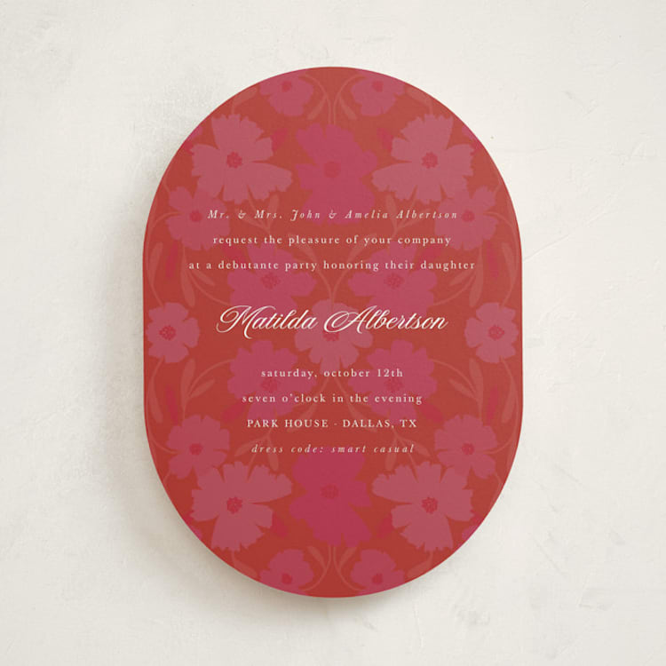 "Baroque" - Debutante Party Invitations in Flamingo by Morgan Kendall - Front