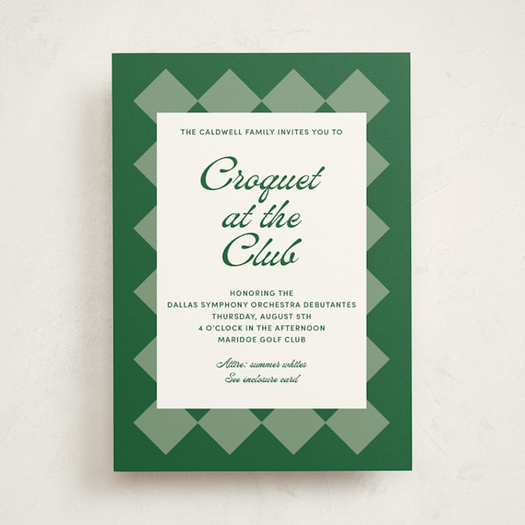 "Argyle" - Debutante Party Invitations in Green Lawn by Inkblot Design - Front
