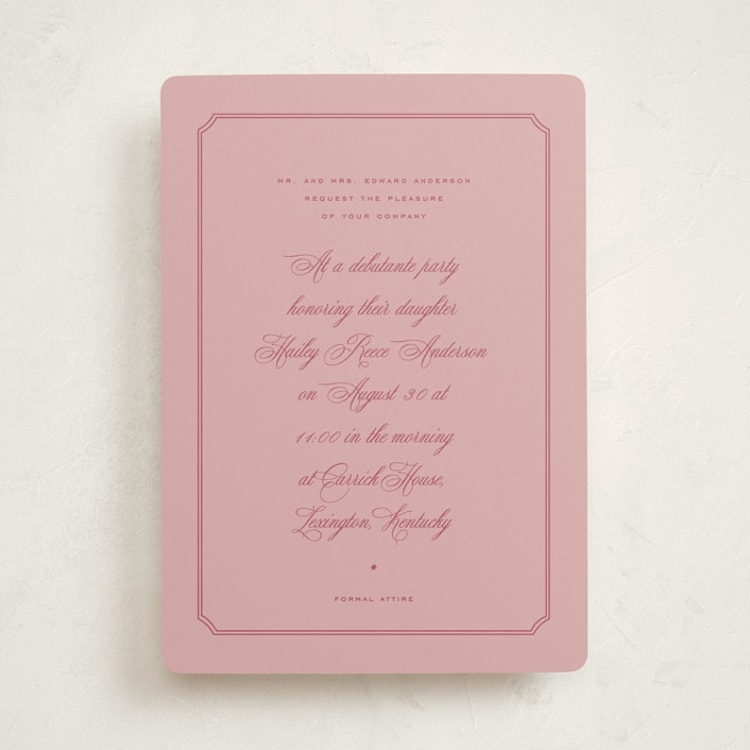 "Delicate" - Debutante Party Invitations in Rose by Blustery August - Front