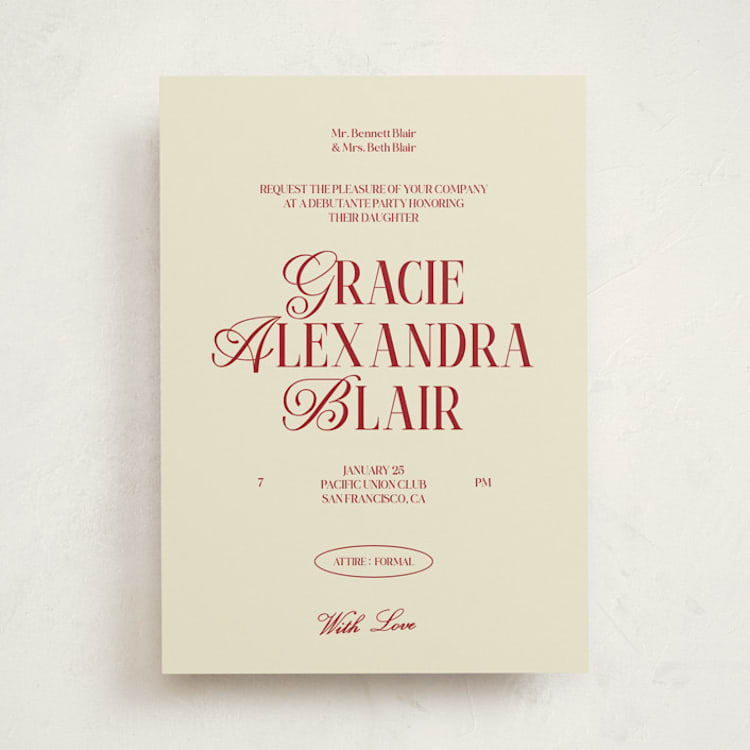 "The Debut Season" - Debutante Party Invitations in Cherry by Helena Vitto - Front
