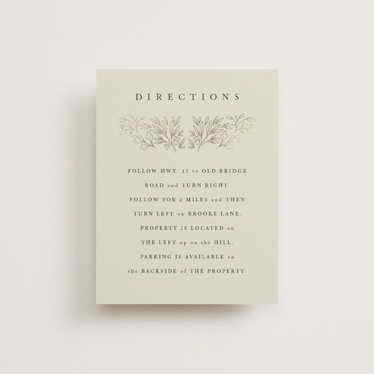 "Foil Botanical Frame" - Direction Cards in Taupe by Hannah Williams - Front