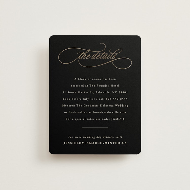 "Black Tie Affair" - Direction Cards in Onyx by Hooray Creative - Front