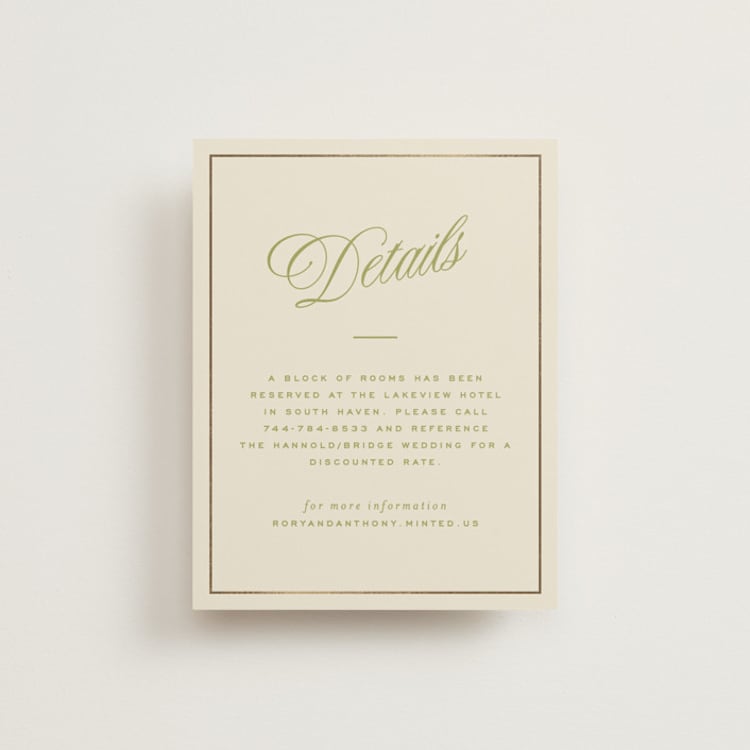 "rory" - Direction Cards in Olive by Ellen Schlegelmilch - Front