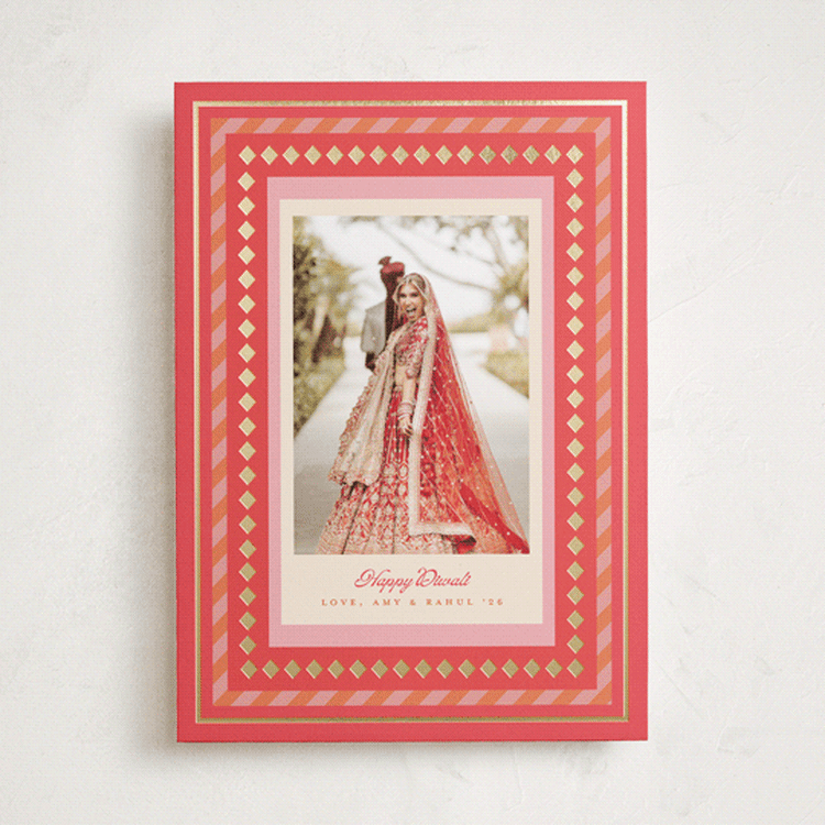 "Gilded Border" - Diwali Cards in Cherry by Teju Reval - Front