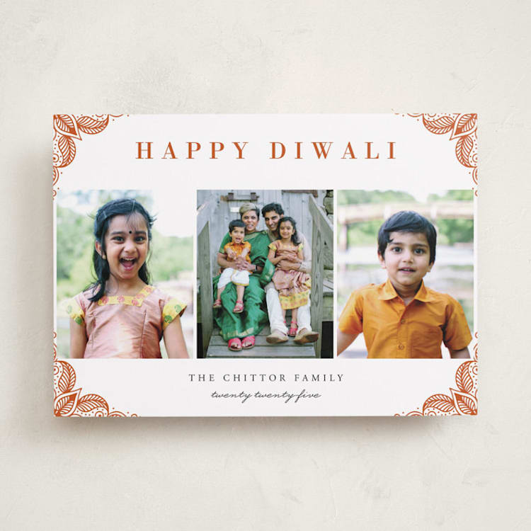 "Rangoli Corners" - Diwali Cards in Rust by Oma N. Ramkhelawan - Front