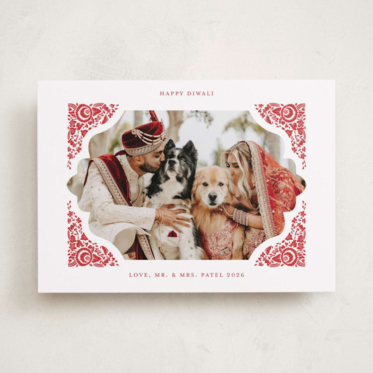 "Floral Frame Diwali" - Diwali Cards in Ruby by Becky Nimoy - Front