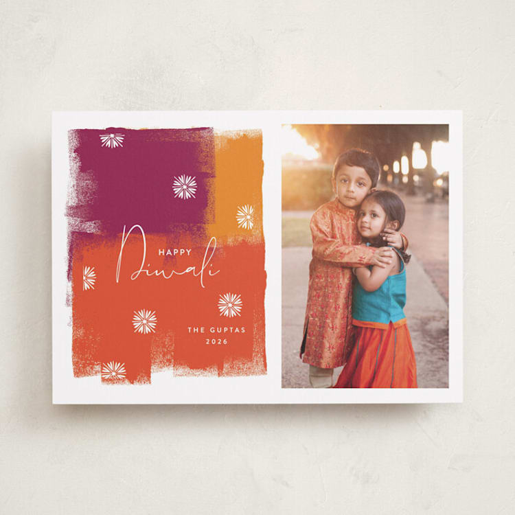 "Diwali Splash" - Diwali Cards in Saffron by Nazia Hyder - Front