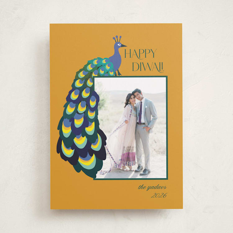 "Peacock" - Diwali Cards in Turmeric by Morgan Kendall - Front
