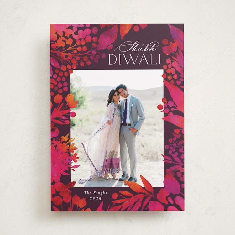 "Watercolor Diwali" - Diwali Cards in Sangria by Jessica Corliss - Front