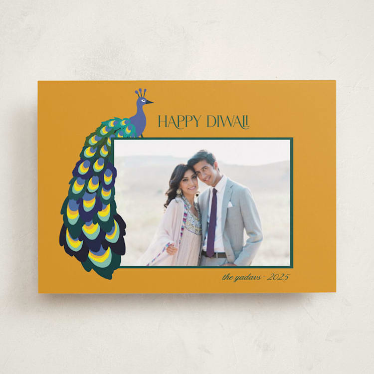 "Peacock" - Diwali Cards in Turmeric by Morgan Kendall - Front