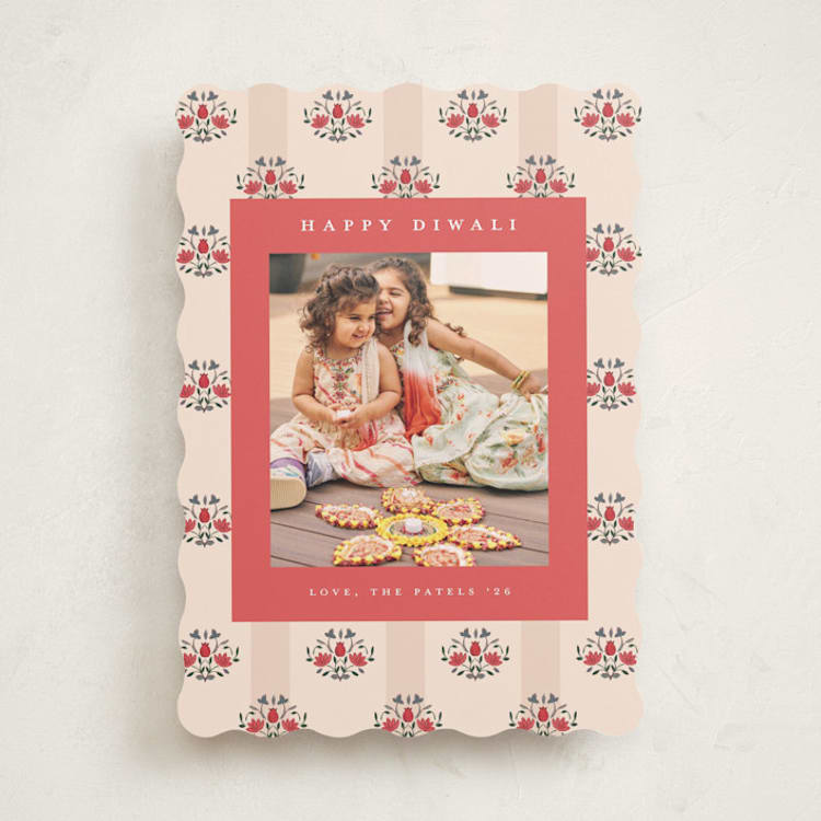 "Floral Block Print" - Diwali Cards in Sandalwood by Teju Reval - Front