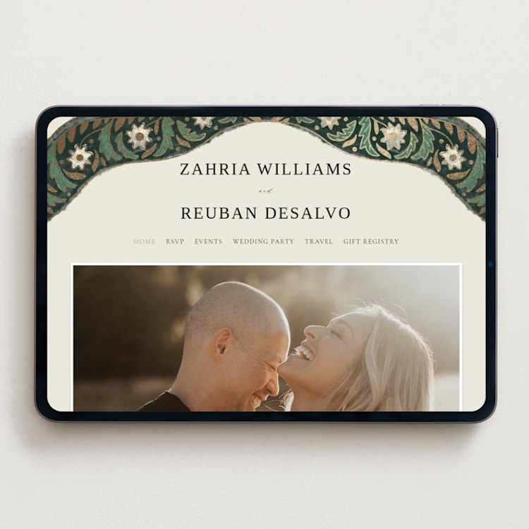 "Frame" - Wedding Website in Emerald by Jen Owens - Desktop Design