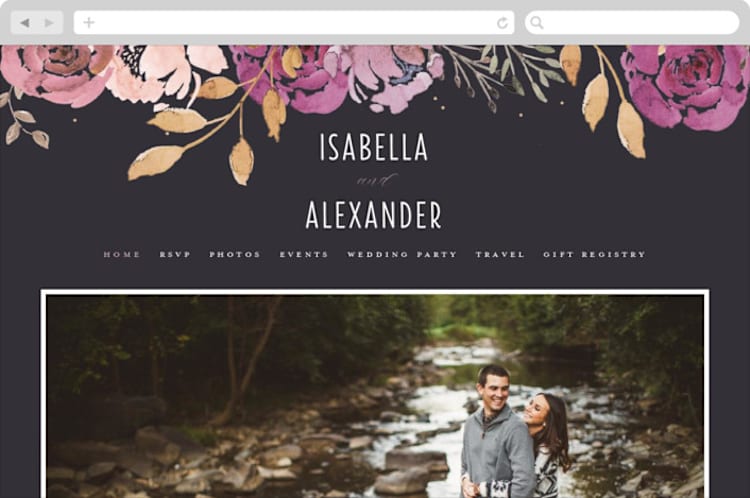 "Midnight Blooms" - Wedding Website in Payne Grey by Bonjour Paper - Desktop Design