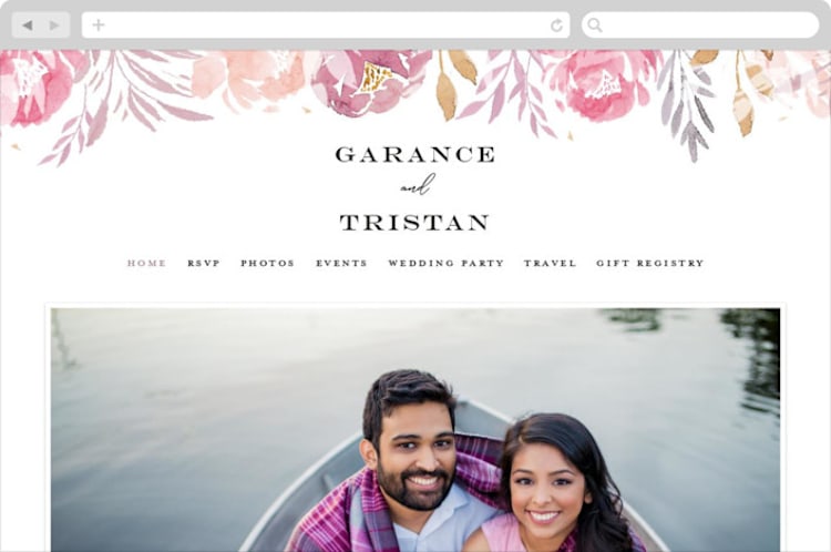 "Grand Bloom" - Wedding Website in Mauve by Bonjour Paper - Desktop Design