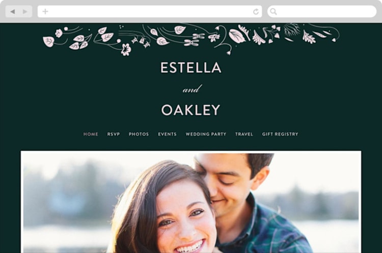 "Forest Foliage" - Wedding Website in Deep Forest by Eve Schultz - Desktop Design