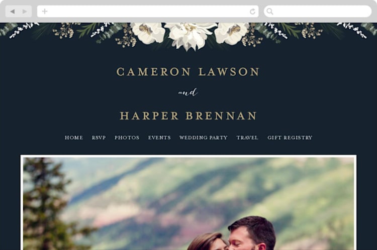 "Peonies & Berries" - Wedding Website in Winter White by Susan Moyal - Desktop Design