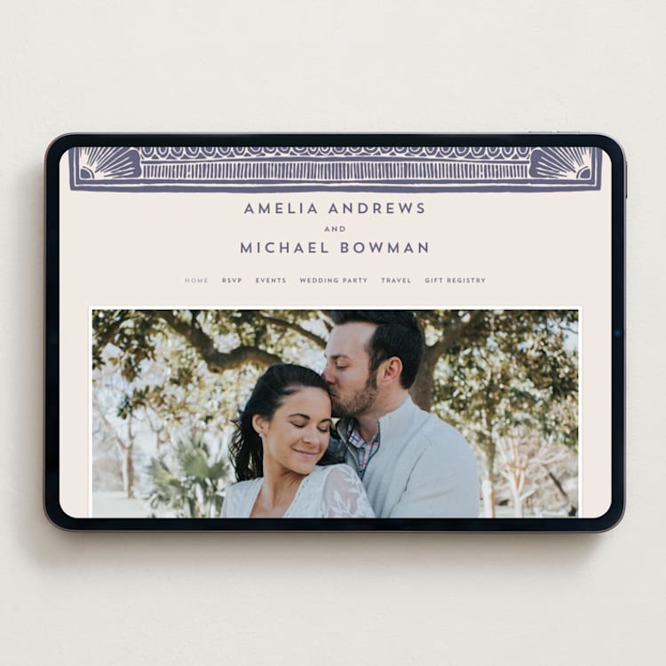 "Block Print Frame" - Wedding Website in Twilight by Katharine Watson - Desktop Design
