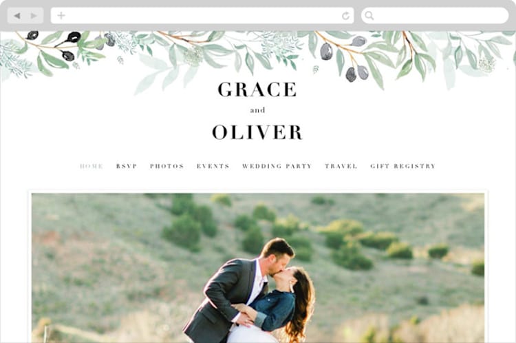 "Olivier" - Wedding Website in Olive by Bonjour Paper - Desktop Design
