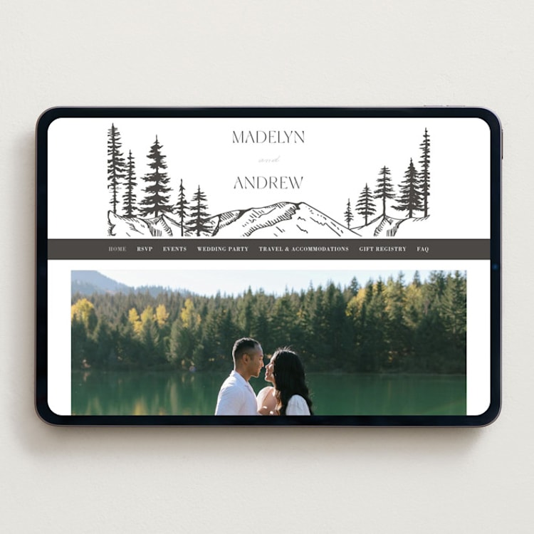 "Mountain Pines" - Wedding Website in Soft Black by Winston Latchman - Desktop Design