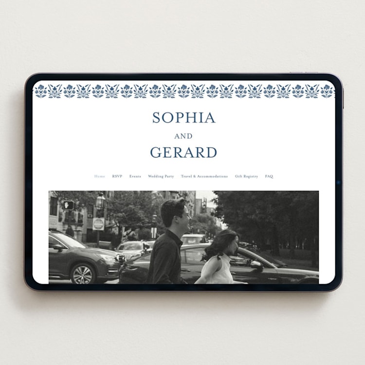 "Pressed Motif" - Wedding Website in Sapphire by Oma N. Ramkhelawan - Desktop Design