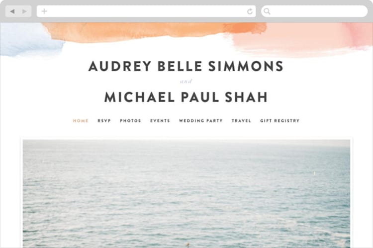 "Watercolor Wisp" - Wedding Website in Blush by Ariel Rutland - Desktop Design