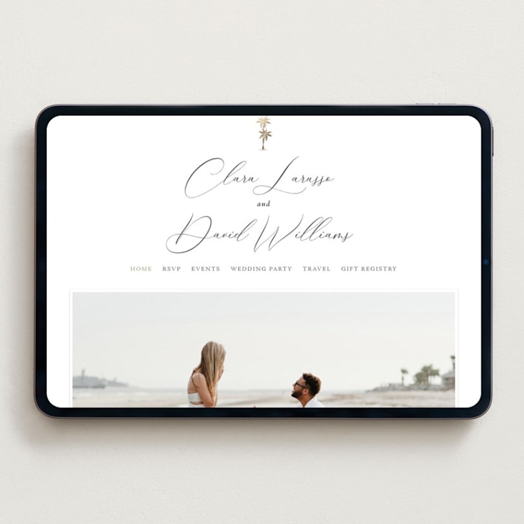 "Palm Monogram" - Wedding Website in Leaf by Olivia Raufman - Desktop Design