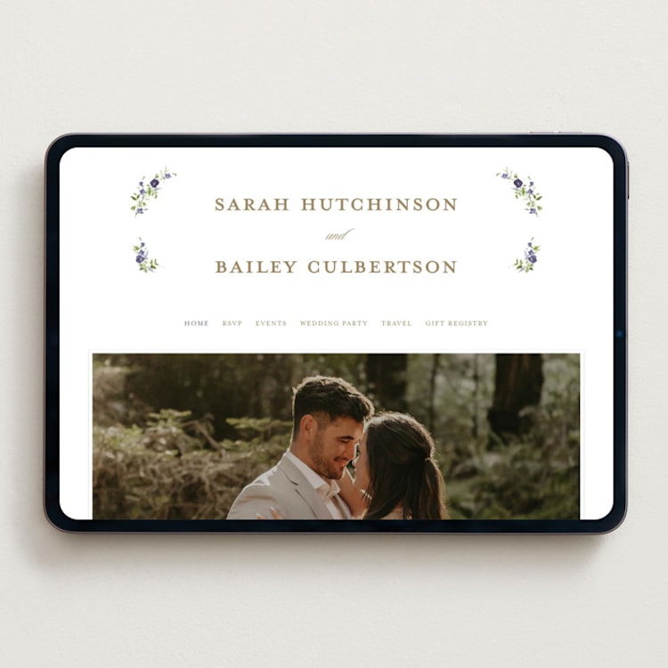 "Wildflower Trellis" - Wedding Website in Iris by Everett Paper Goods - Desktop Design