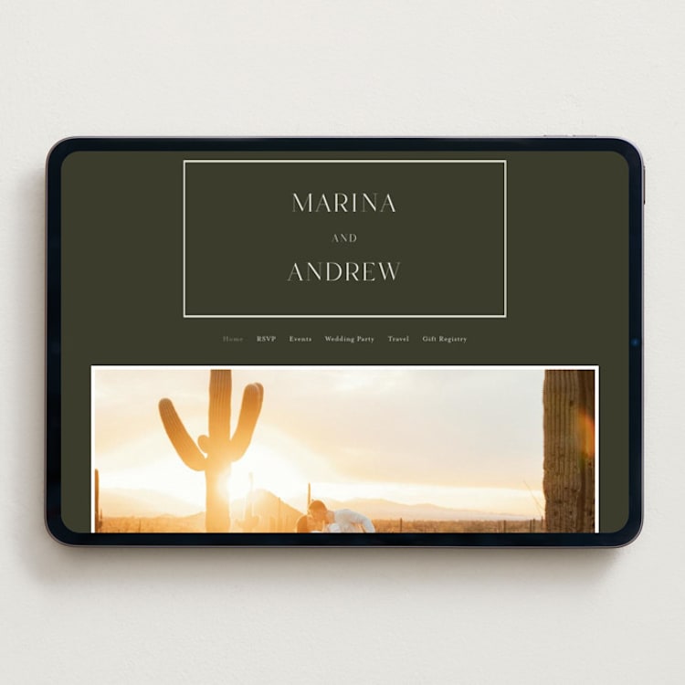 "Refined" - Wedding Website in Deep Olive by Nicole Walsh - Desktop Design