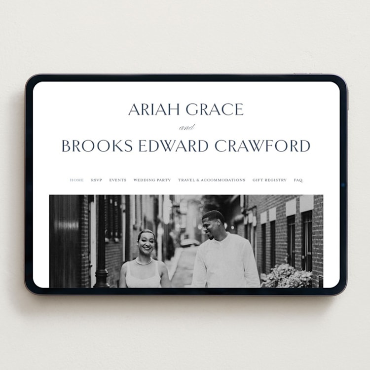 "Ariah" - Wedding Website in French Blue by Jennifer Postorino - Desktop Design