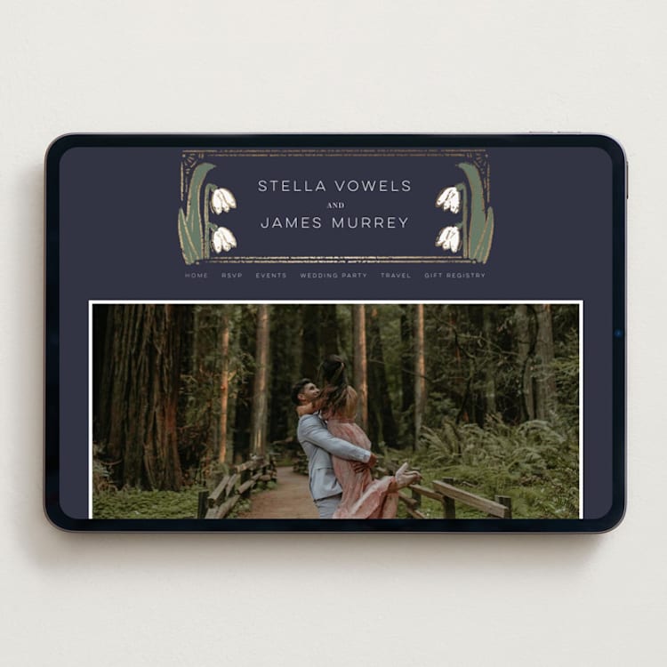 "Deco Spring Florals" - Wedding Website in Navy by Shiny Penny Studio - Desktop Design